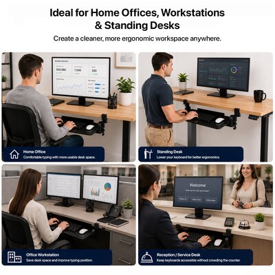 Uncaged Ergonomics KT4 Clamp-On Adjustable Under-Desk Keyboard Tray, Black