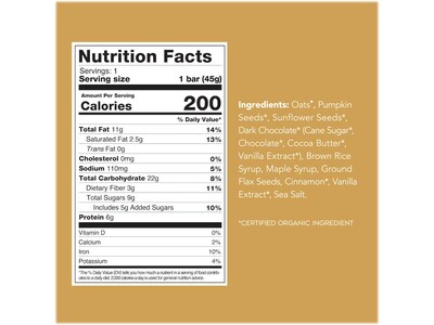 88 Acres Warm 'N' Chewy Gluten-Free Oatmeal/Chocolate Chip Seed and Oat Bar, 1.6 oz., 9 Bars/Box (315111)