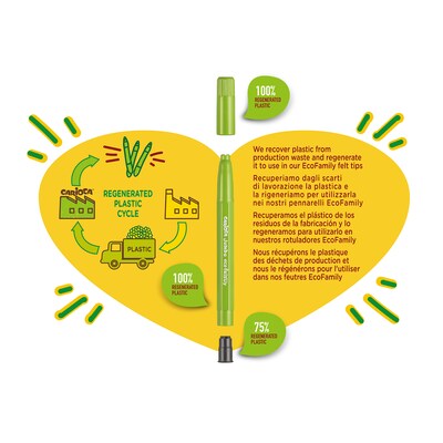 CARIOCA Jumbo Eco Washable Kids Markers, Maxi Tip, Assorted Colors, 72/Set (CRA43466)