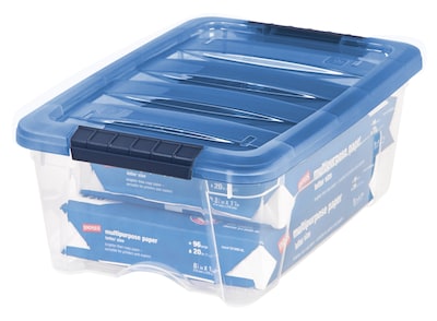 Iris Stack & Pull 12 Qt. Snap Lid Storage Boxes, Clear/Navy, 6/Carton (100306-CT)