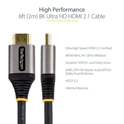 StarTech Ultra High Speed 6.6' 8KHDMI Cable, Male to Male, Black (HDMM21V2M)