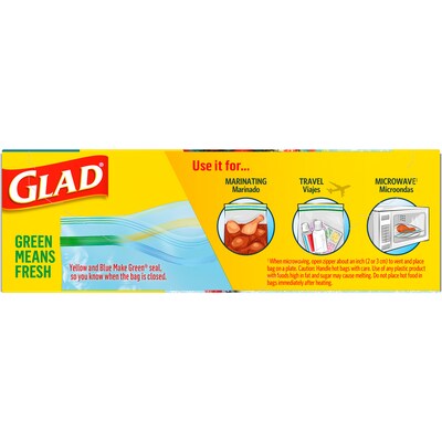 Glad Zipper Freezer Storage Bags, Quart, 20 Bags/Box (57035)