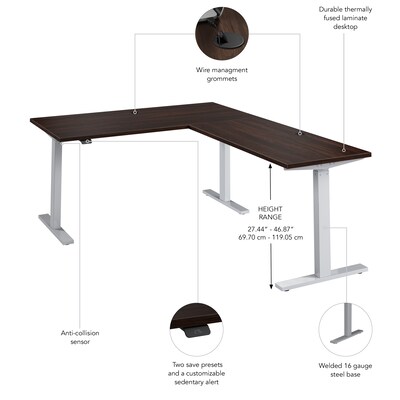 Bush Business Furniture Move 60 Series 60"W L Shaped Adjustable Standing Desk, Black Walnut (M6SL6078BWSK)