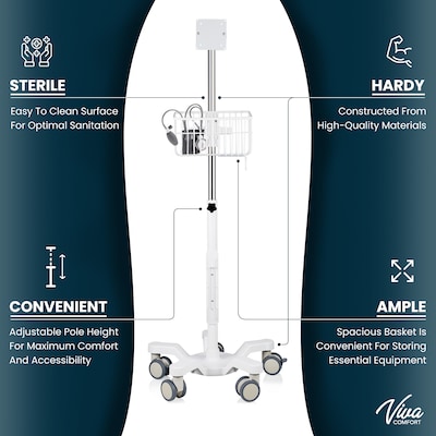 Viva Comfort Steel Welch Allyn 4400 Vital Signs Monitor Steel Mobile Stand with Storage Basket, White (ADIME911-01-MK)