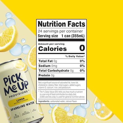 Pick Me Up Provisions™ Lemon Sparkling Water, 12 oz., 24 Cans/Carton (PM63523)