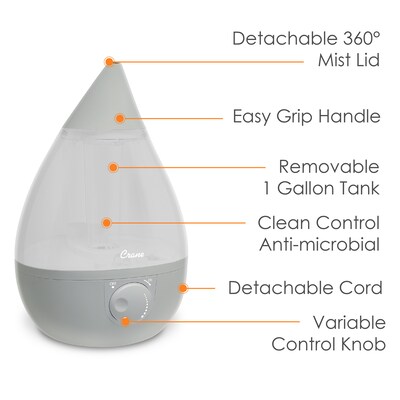 Crane Drop Ultrasonic Cool Mist Humidifier Grey (EE-5301GR)