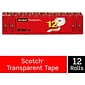 Scotch Transparent Tape, 3/4 in x 1296 in, 12 Tape Rolls, Clear, Refill, Home Office and Back to School Supplies for Classrooms