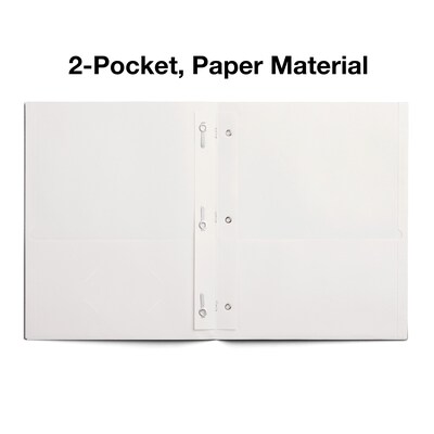 Staples Smooth 2-Pocket Paper Folder with Fasteners, White, 25/Box (50778/27545-CC)