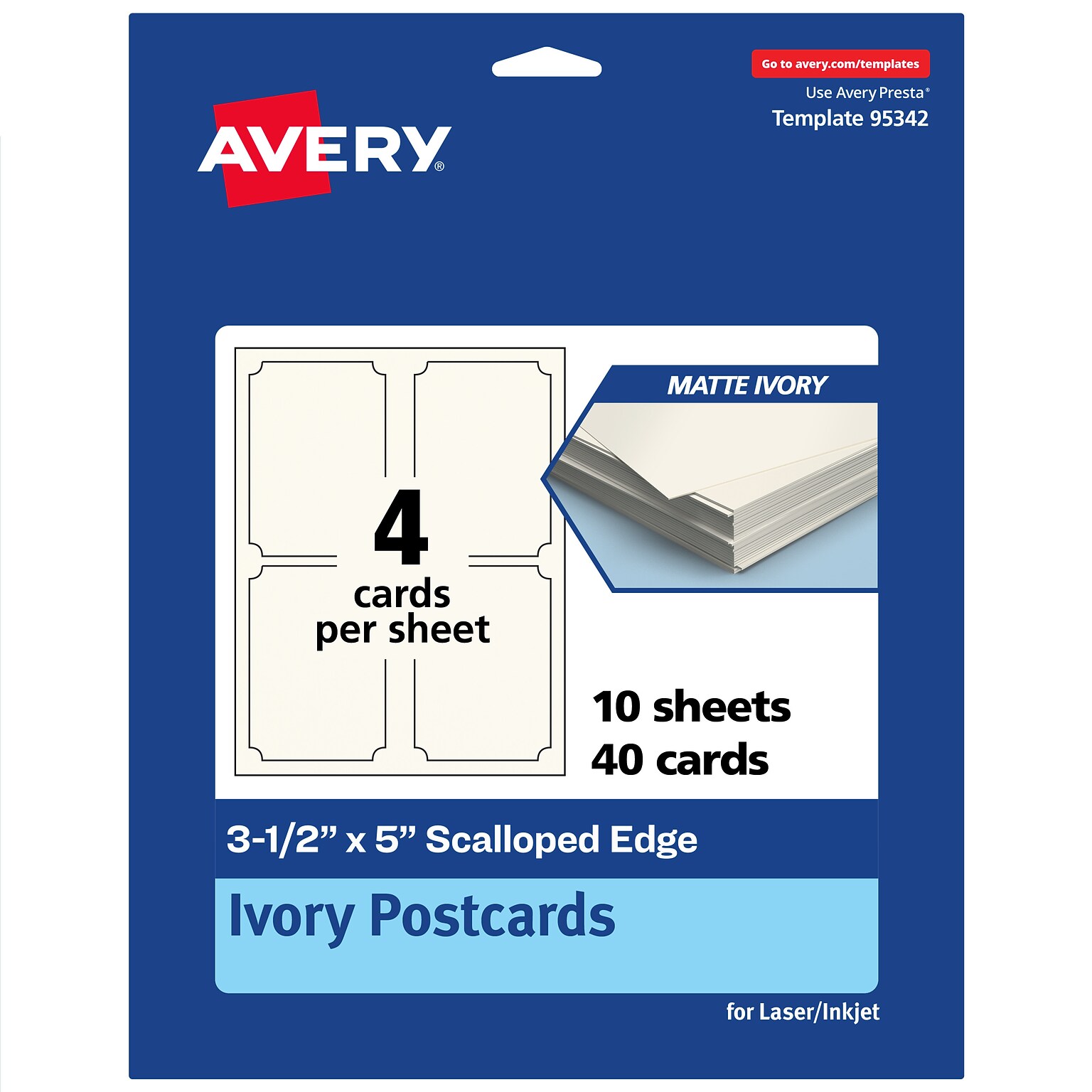 Avery Matte General Use Blank Cards, Ivory, 40/Pack (95342)