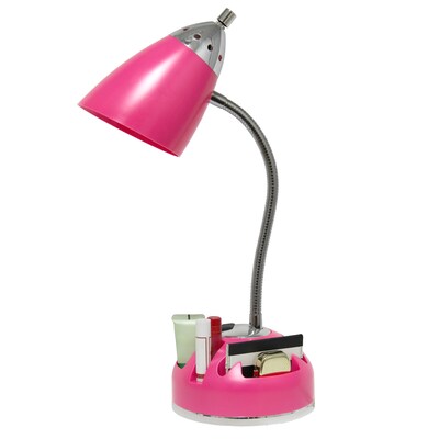 Creekwood Home Sleek Essentials 19.5" Basic Swivel Desk Lamp with Charging Outlet and Storage, Pink (CWD-1003-PN)