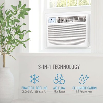 Keystone 25,000/24,700 BTU 230V Window/Wall Air Conditioner with Follow Me LCD Remote Control, White (KSTAW25C)