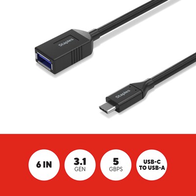Staples TECH USB-C to USB A Audio/Video Adapter, Male to Female, Black (ST62385)