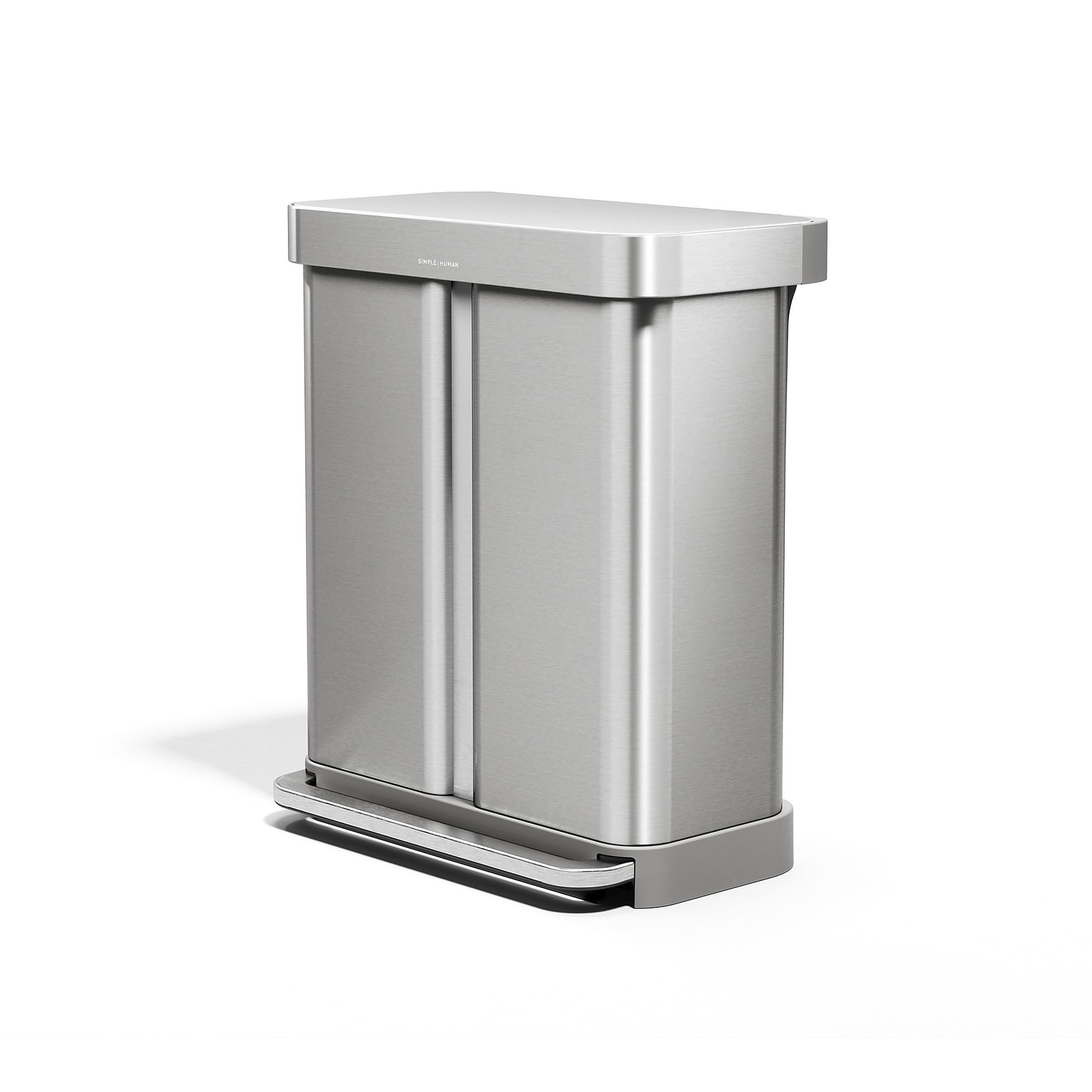 simplehuman 58L Dual Compartment Recycler with Liner Pocket, Brushed Stainless Steel, Indoor Step Trash Can, 15 Gallons (CW2116)