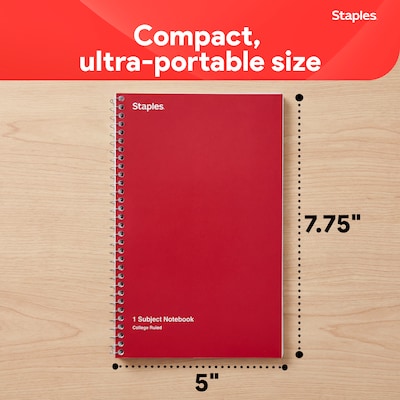 Staples 1-Subject Notebooks, 5" x 7.75", College Ruled, 80 Sheets, Assorted Colors, 3/Pack (ST11670C)