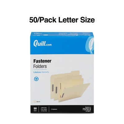 Quill Brand® Heavy-Duty Reinforced Assorted Tabs  2-Fastener Folders, Letter, Manila, 50/Box (737513)