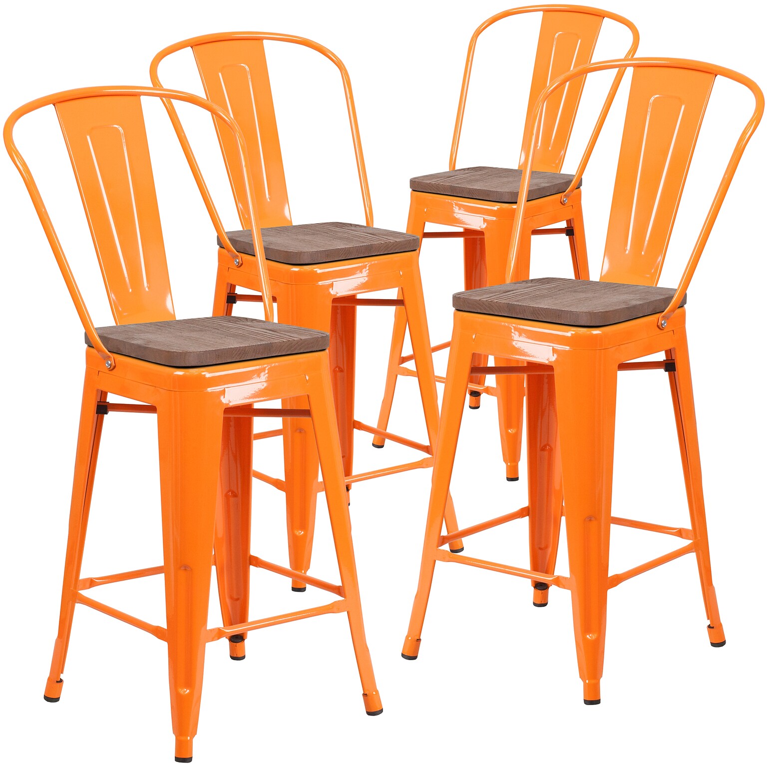 Flash Furniture Lily Contemporary Metal Vertical Back Counter Height Stool, Orange, 4-Pieces/Pack (4CH3132024GBORW)