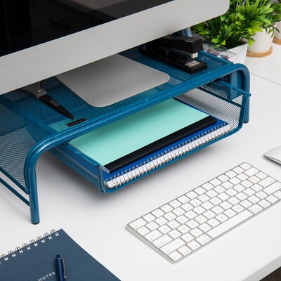 Mind Reader Monitor Stand with Paper Tray, Metal, Turquoise (MESHMONSTA-TUR)