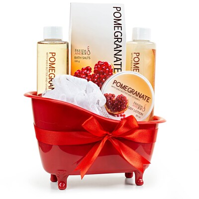 Freida and Joe Pomegranate Fragrance Bath & Body Spa Gift Set in a Red Tub Basket (FJ-35)