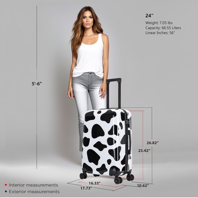 InUSA Prints 26.82" Hardside Suitcase, 4-Wheeled Spinner, TSA Checkpoint Friendly, Cow Animal Print (IUAPC00M-COW)