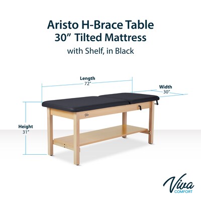 Aristo Wood Physician Adjustable Exam Table with Shelf, 2 Drawer Cabinet, Paper Cutter, Holder, 500lbs. Capacity, Black