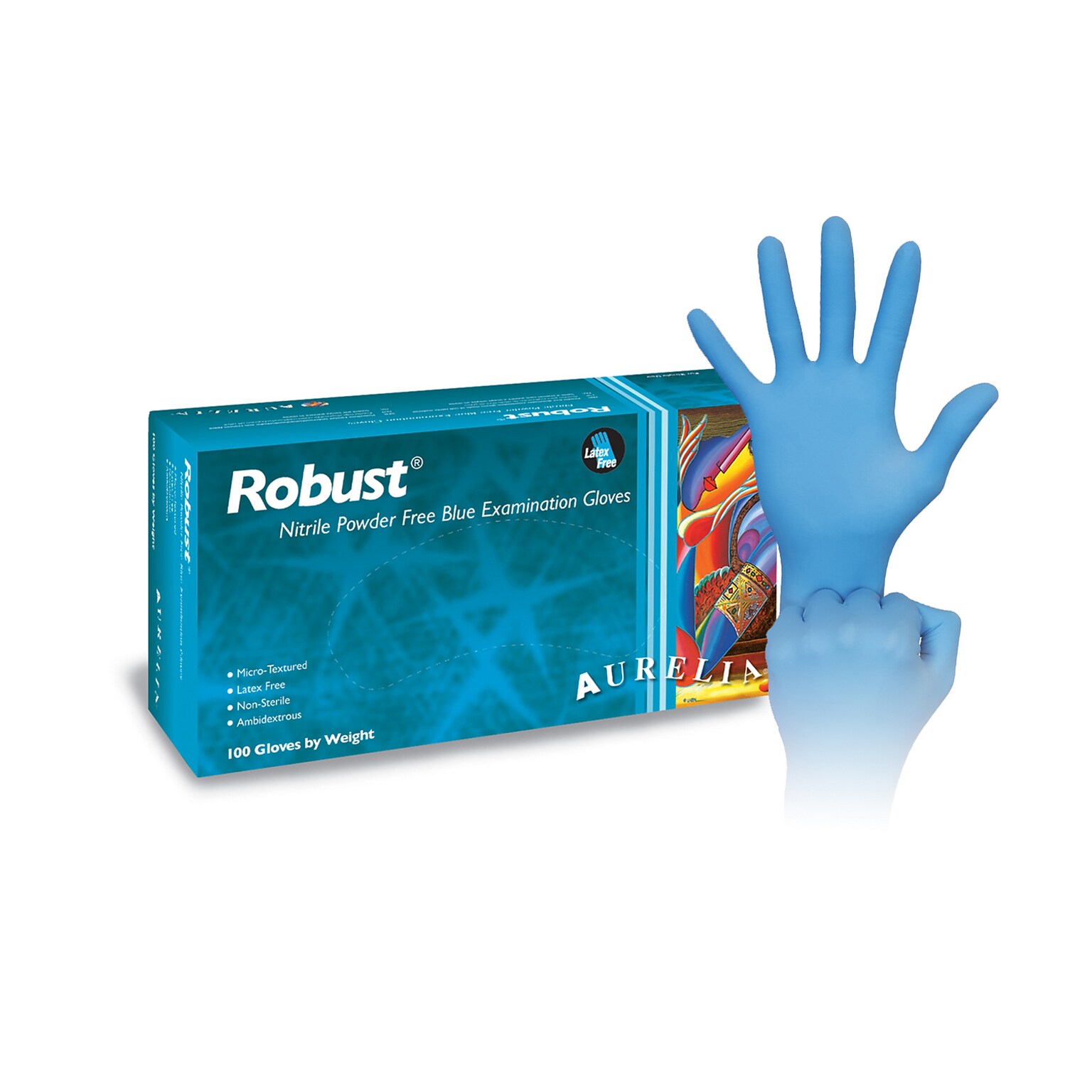 Aurelia Robust Powder Free Nitrile Food Safe Exam Gloves, Latex Free, Small, True Blue, 100 Gloves/Box, 10 Boxes/Case (93896)