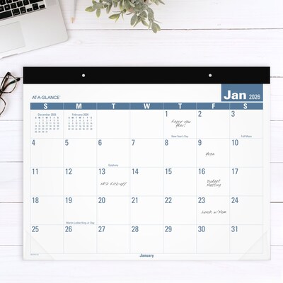 2026 AT-A-GLANCE Easy-to-Read 21.75" x 17" Monthly Desk Pad Calendar, White/Blue (SKLP24-32-26)