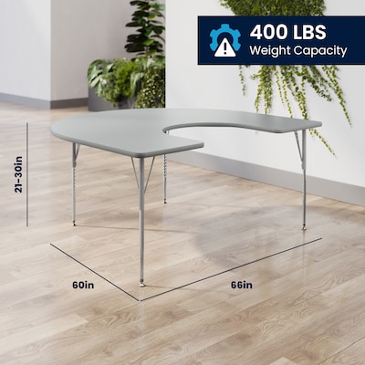 Flash Furniture Wren Horseshoe Activity Table, 66" x 60", Height Adjustable, Gray Top/Silver Frame (XUA6066HRSEGTA)