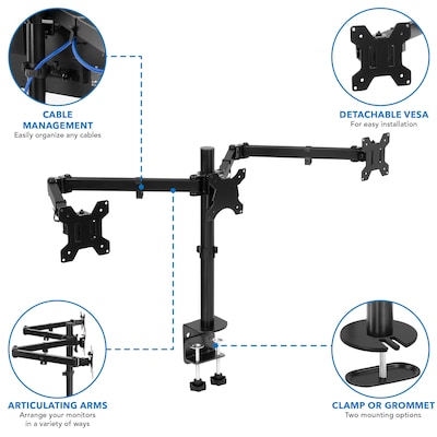 Mount-It! Adjustable Triple Monitor Mount, Up to 32", Black (MI-753XL)