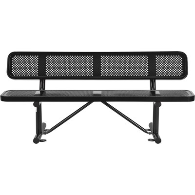 Global Industrial 6' Outdoor Steel Picnic Bench w/ Backrest, Perforated Metal, Black (694557BK)
