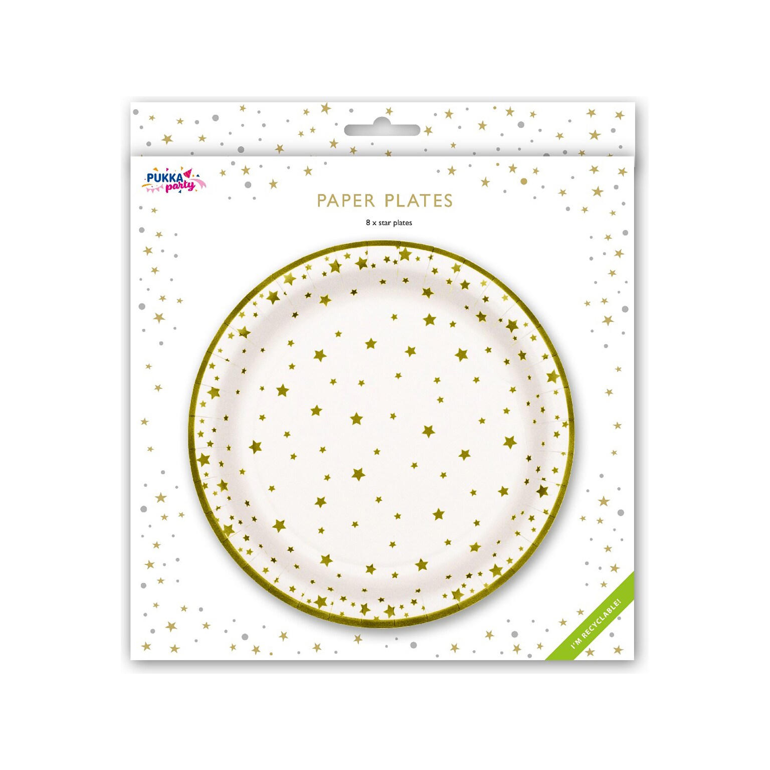 Pukka Party Stars Christmas Paper Plates, Gold, 8/Pack (PTY559)