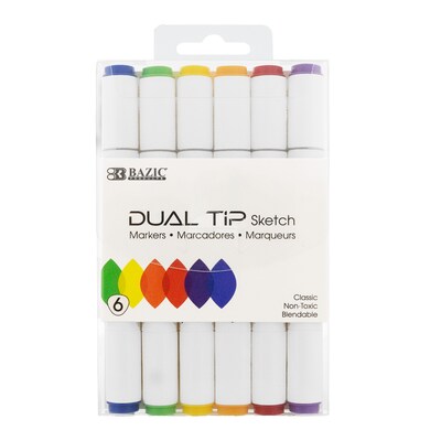Bazic Alcohol-Based Marker, Twin Tip, Assorted Colors, 6/Pack, 3 Packs/Bundle (BAZ1229-3)