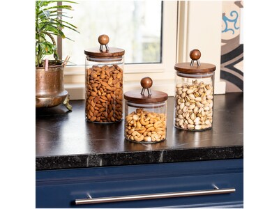 Honey-Can-Do Glass/Wood 3-Piece Canister Set, Clear/Brown (KCH-08571)