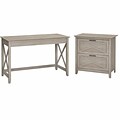 Bush Furniture Key West 48W Writing Desk with Lateral File, Washed Gray (KWS003WG)