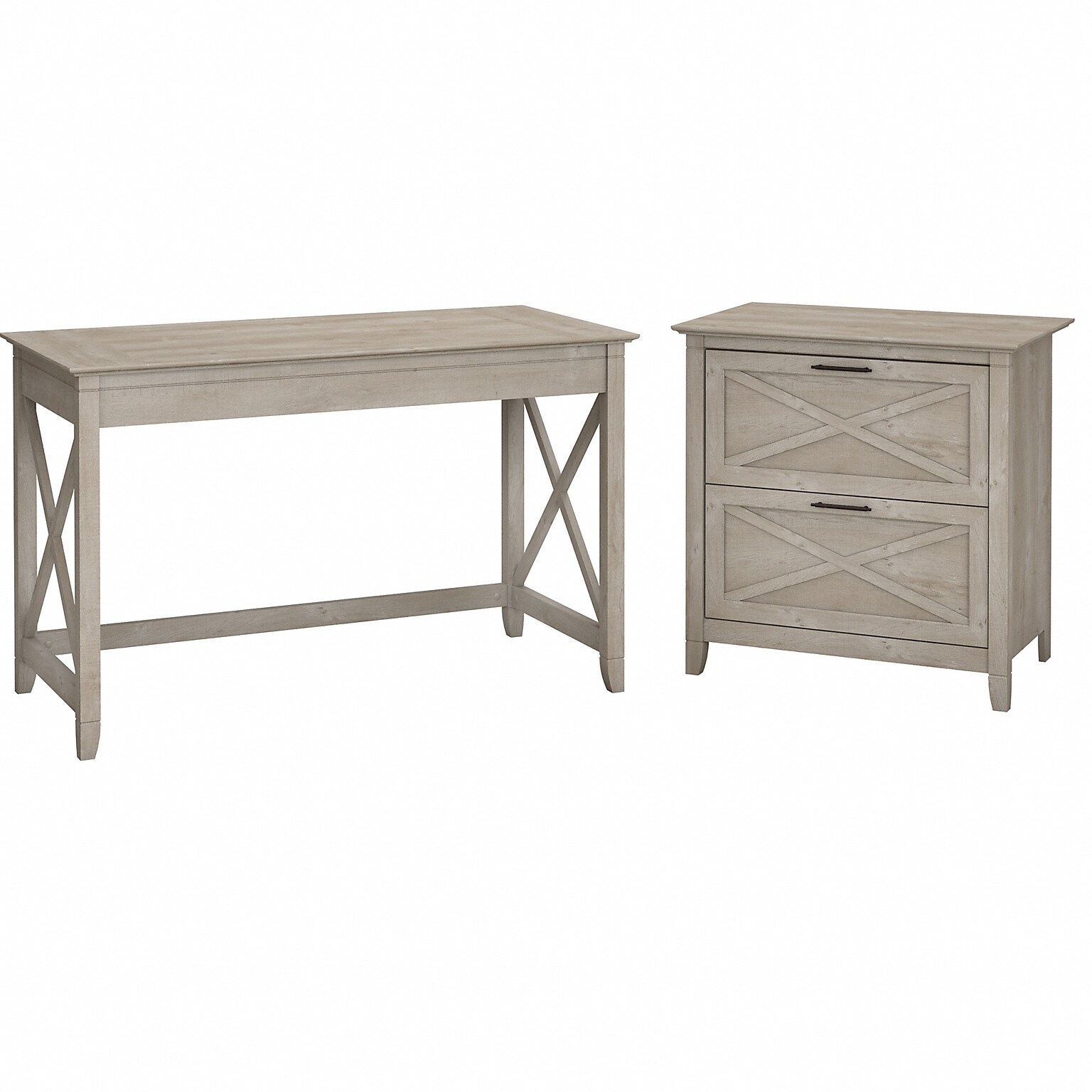 Bush Furniture Key West 48W Writing Desk with Lateral File, Washed Gray (KWS003WG)