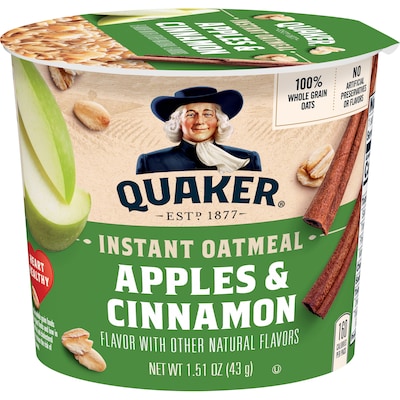 Quaker Apples & Cinnamon Instant Oatmeal, 1.51 oz., 24 Cups/Carton (QUA31973)