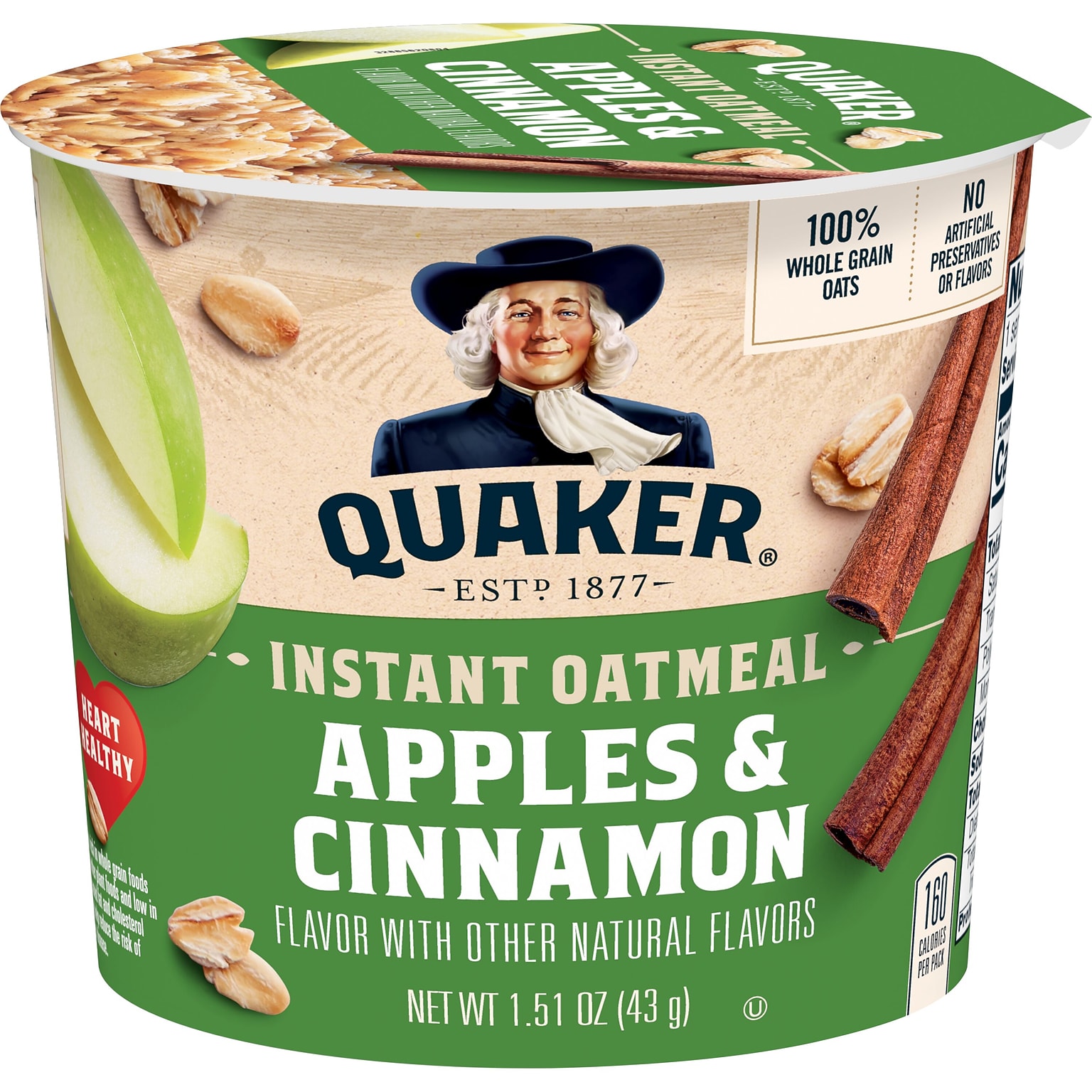 Quaker Apples & Cinnamon Instant Oatmeal, 1.51 oz., 24 Cups/Carton (QUA31973)