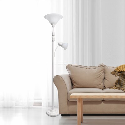 Lalia Home Torchiere Floor Lamp with Reading Light and Marble Glass Shades, White (LHF-3003-WH)