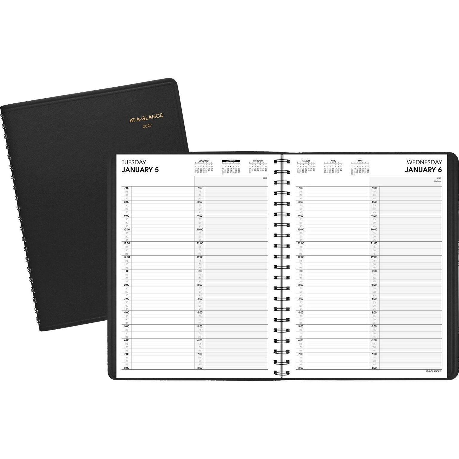 2027 AT-A-GLANCE 8.5 x 11 Daily Appointment Book, Faux Leather Cover, Black (70-222-05-27)