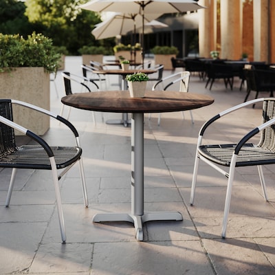 Flash Furniture Acadia 31.25 Round Wooden Dining Table with X-Base, Dark Brown/Silver Base (STRD31WBRT2222S)