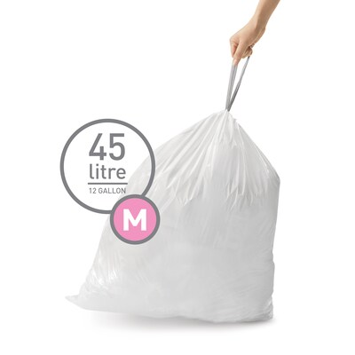 simplehuman 12 Gallon Trash Bag, Low Density, White (CW0261)