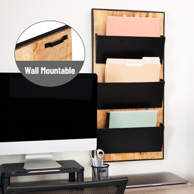 Mind Reader 3-Pocket Wood and Metal Wall Mountable Wall File, Letter Size, Black (WALLPOCKET-BLK)