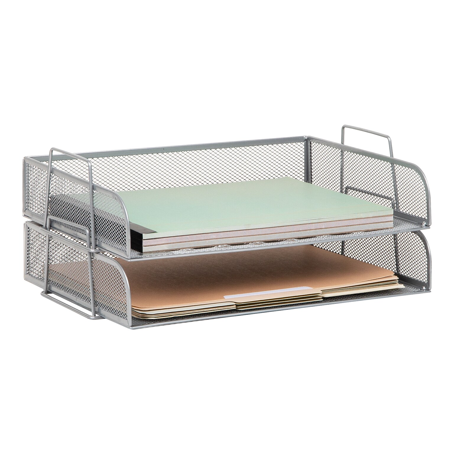 Mind Reader Metal Side Loading Stackable Letter Tray, Letter Size, Silver, 2/Pack (DSTACK2-SIL)