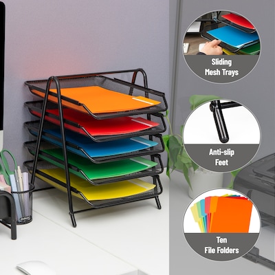 Mind Reader Metal Mesh Front Loading Stackable Letter Tray, Letter/Legal Size, Black (2CSTACK2-BLK)