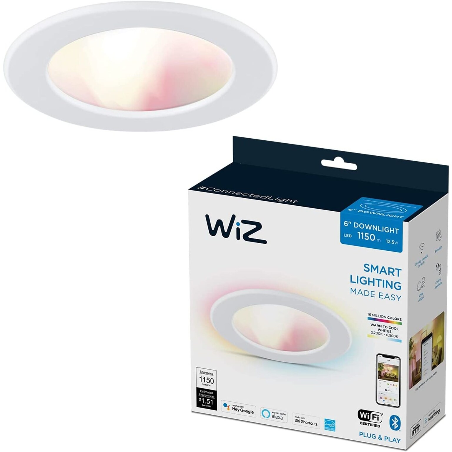 WiZ 12.5W LED Smart Downlight, Multicolor (604298)