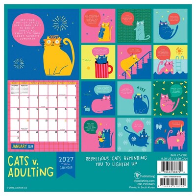 2027 TF Publishing Cats vs Adulting 7" x 7" Monthly Wall Calendar, Multicolored (27-2105)