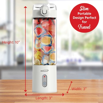 Brentwood 17-Oz. Portable Battery-Operated USB-Chargeable Glass Blender, White (RJB-100W)