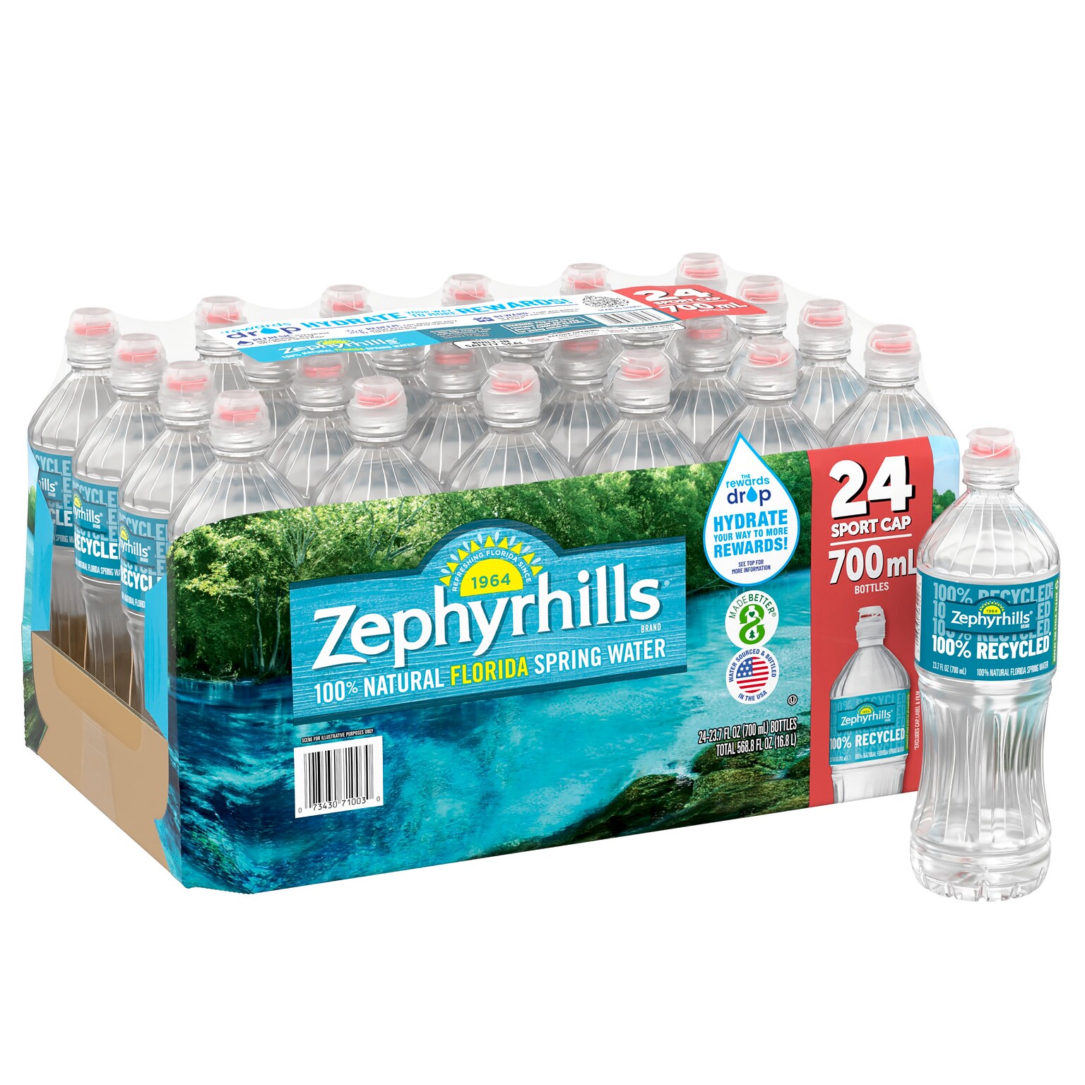 Zephyrhills Sport Cap 100% Natural Spring Water, 23.7 oz., 24/Carton (12087206)