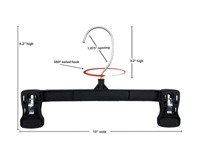 Nahanco 10" Plastic Pinch Grip Skirt/Slack Hanger, Black, 200/Pack (6010B)