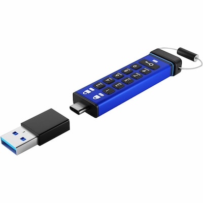 iStorage datAshur PRO+C 512GB USB 3.2 Gen 1 Type-C Encrypted Flash Drive, Blue (IS-FL-DA3C-256-512)
