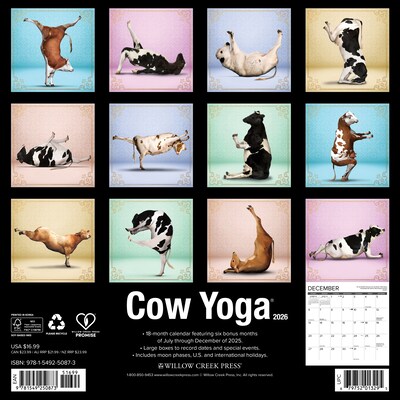 2026 Willow Creek Cow Yoga 12 x 12 Monthly Wall Calendar (50873X)